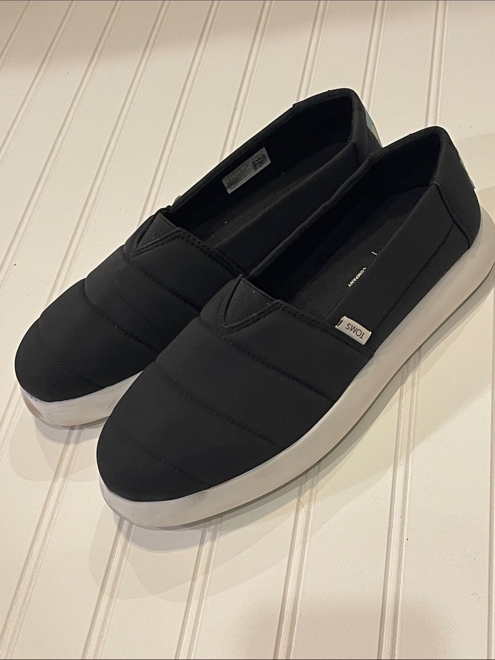 Toms Black Quilted Slip-On Sneakers with White Sole